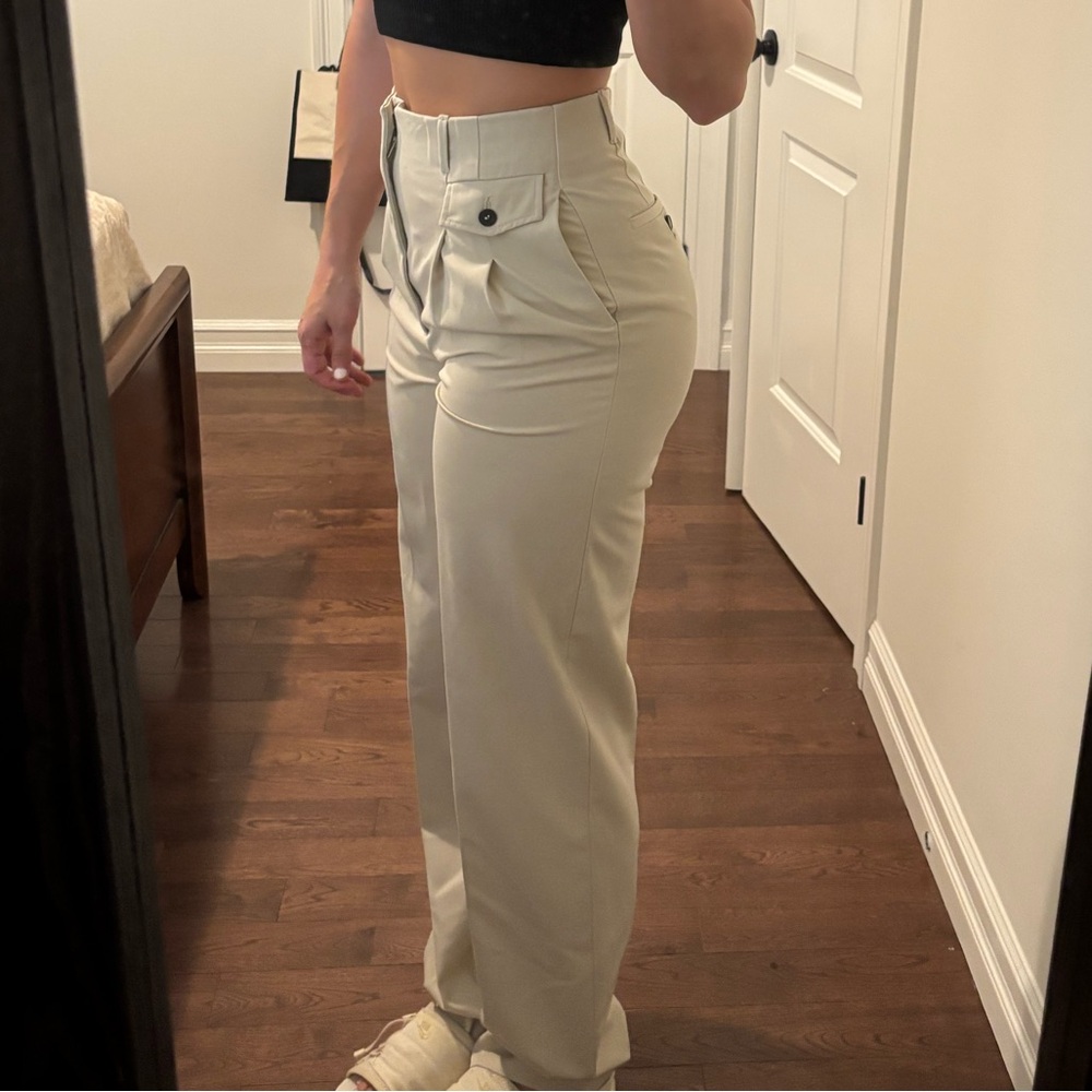 Zara Cream High-Waisted Dress Pants - Picture 1 of 9
